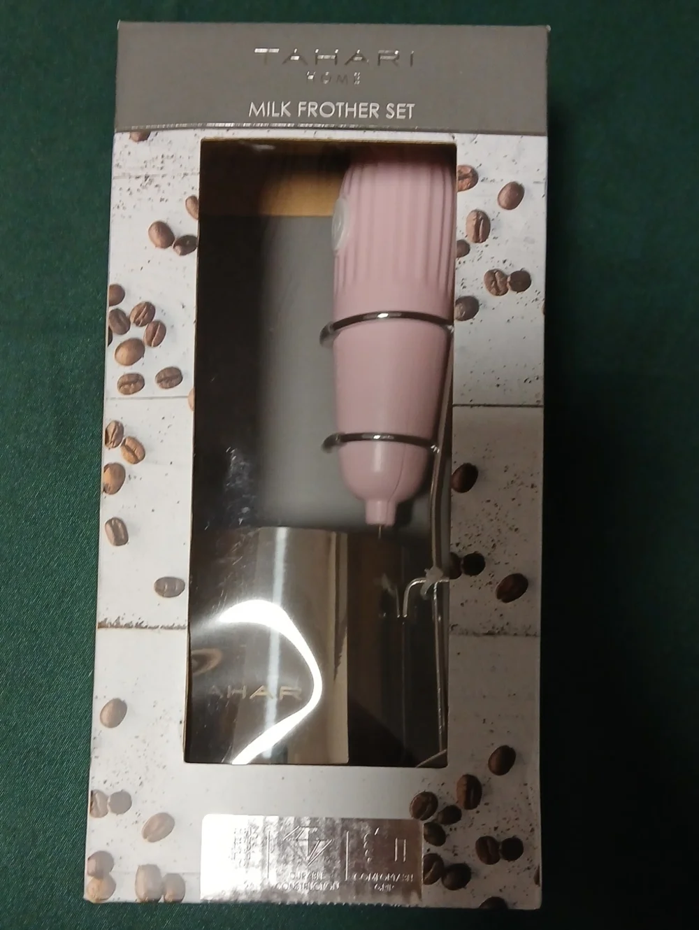 Tahari Milk Frother Set in White and Brown Packaging
